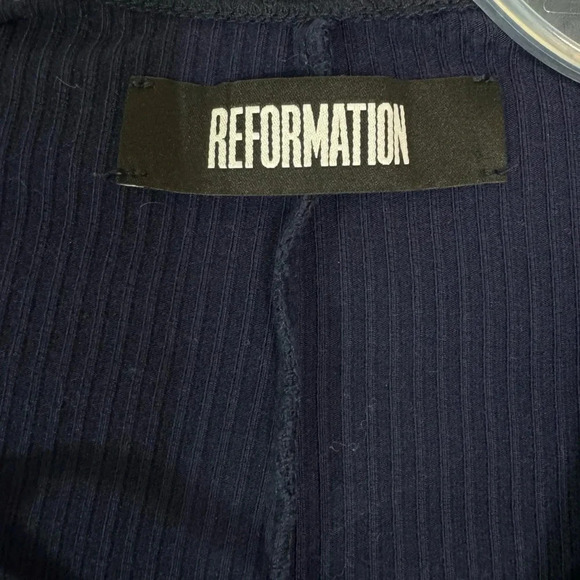 Reformation Edison Lace Up Rib Knit Midi Dress NAVY Blue Size XS - Picture 10 of 13